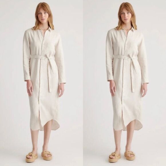 Quince European Flax Linen Belted Long Sleeve Shirtdress in Sand Size M - Picture 10 of 10